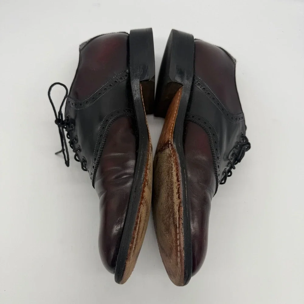 Vintage Johnston & Murphy Mens Burgundy Black Leather Saddle Oxford Shoes 8 D